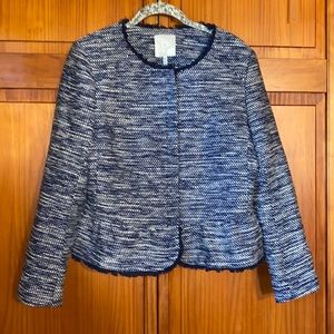 Women’s Joie Milligan Blue/White Tweed Zip Up Blazer Jacket Size Medium